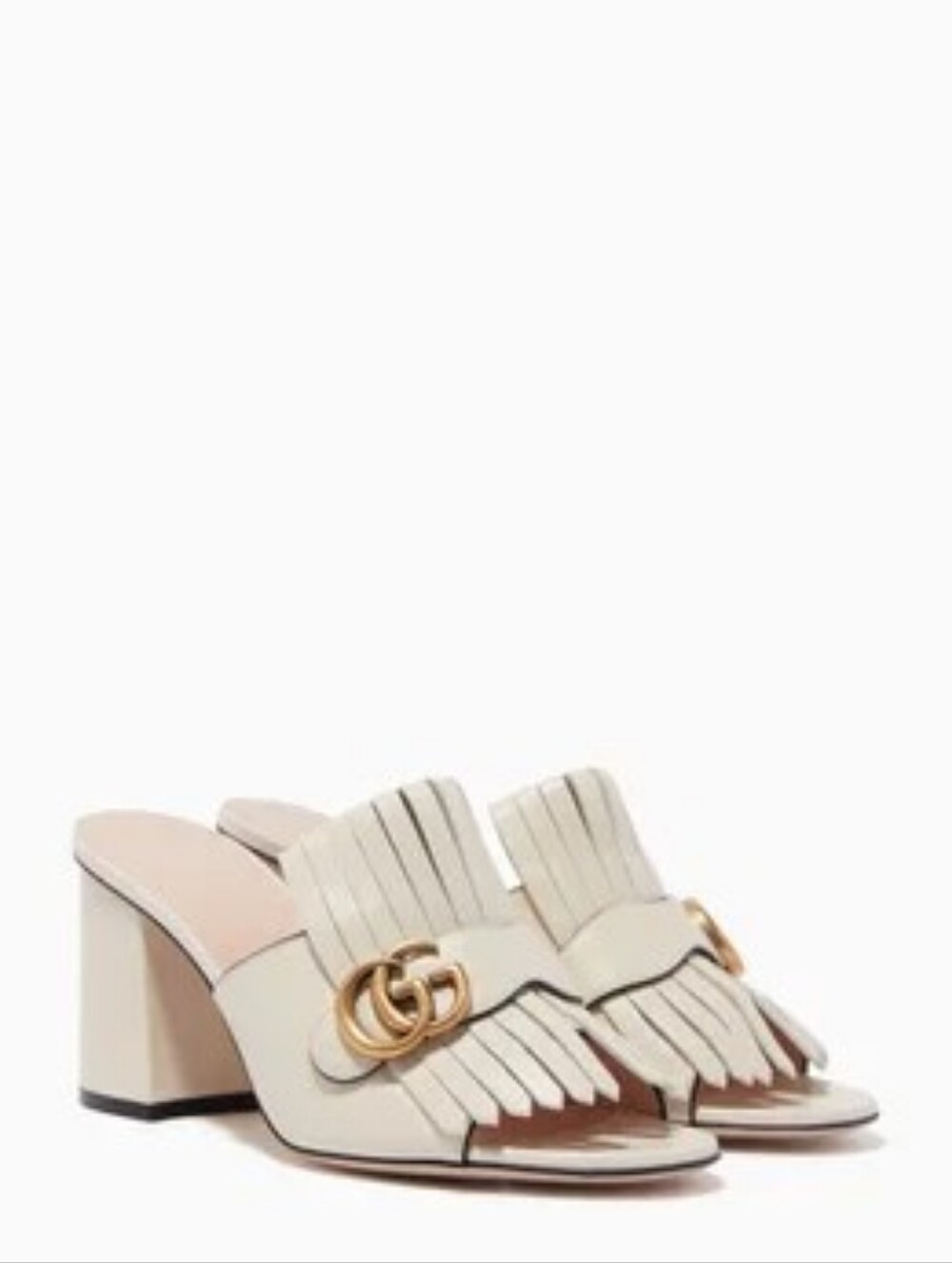 Gucci GG Marmont Fringe Mystic White Leather Block Heel Mule Slides EU 37